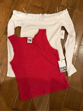 2 NWT Tops: Harlow Red Sleeveless Tank Top sz M & Ardenes white long sleeve M